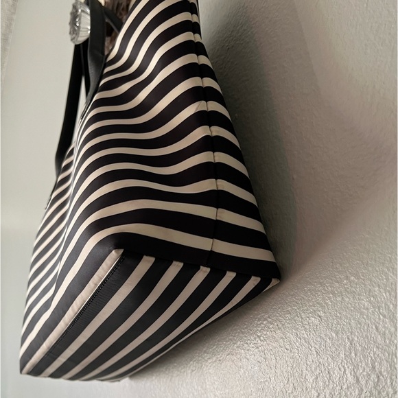 **SOLD**Kate Spade Nylon Tote Bag Black & White Striped Large Shoulderbag Purse - Picture 3 of 7
